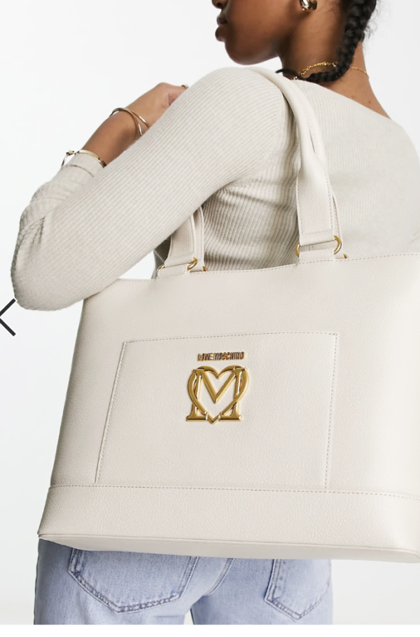 Love Moschino logo scarf detail shoulder bag in neutral - Imagen 3